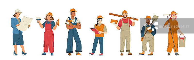 戴头盔的建筑工人和施工人员图片素材