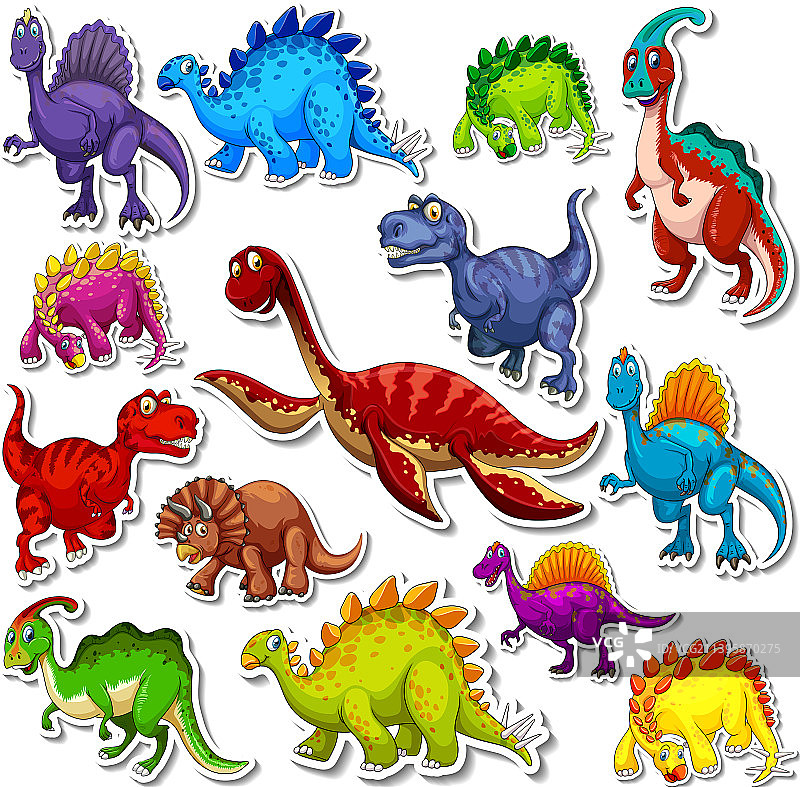 不同恐龙卡通贴纸套装图片素材