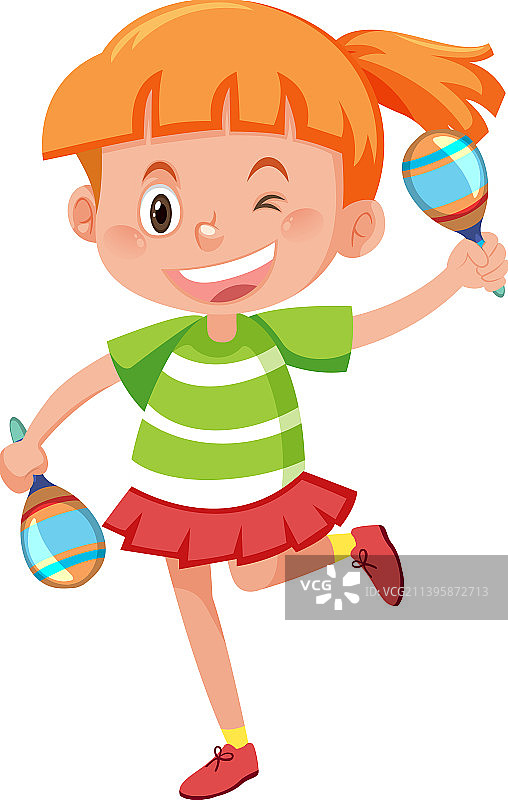 玩沙锤的可爱女孩图片素材