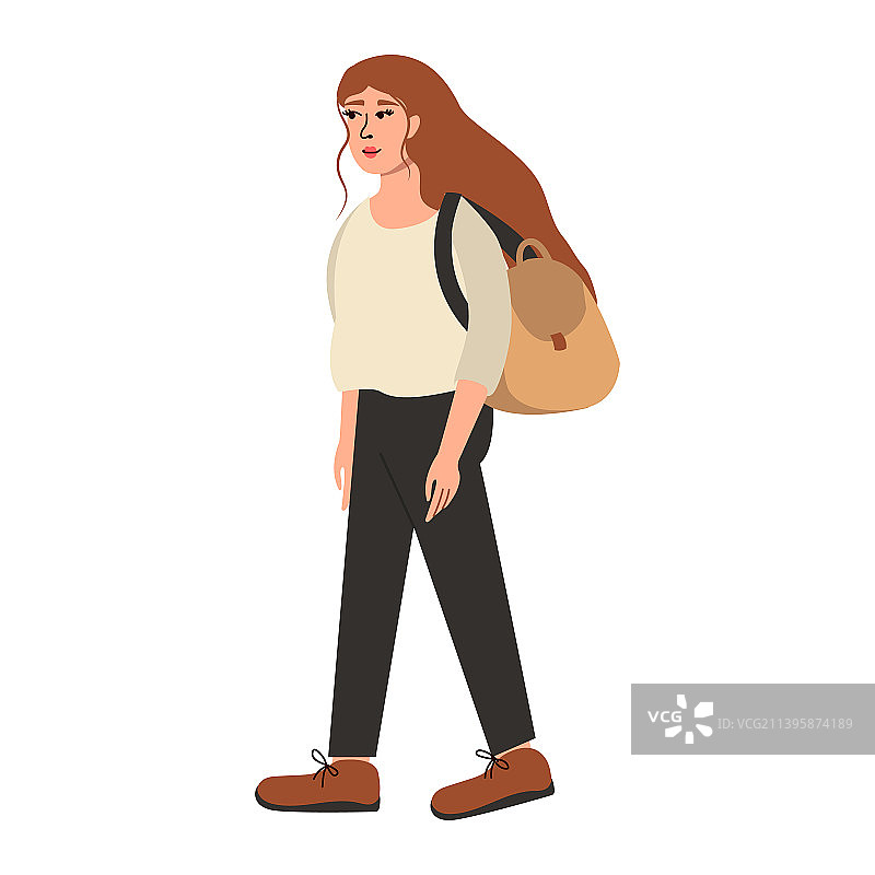 年轻女孩搭便车旅行图片素材