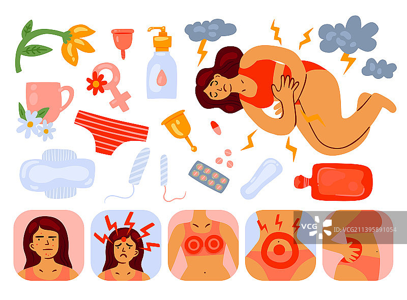 经前综合征症状：女性腹痛图片素材