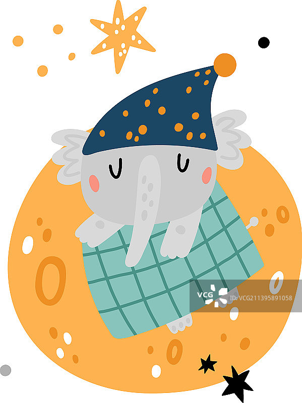 可爱的大象在床上做梦图片素材