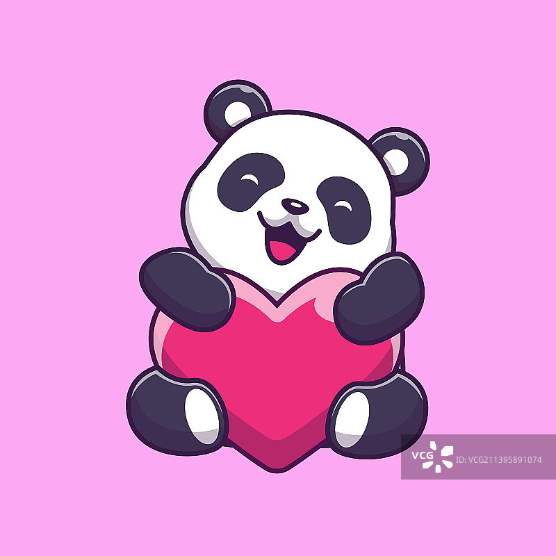可爱的熊猫拿着爱心卡通图片素材