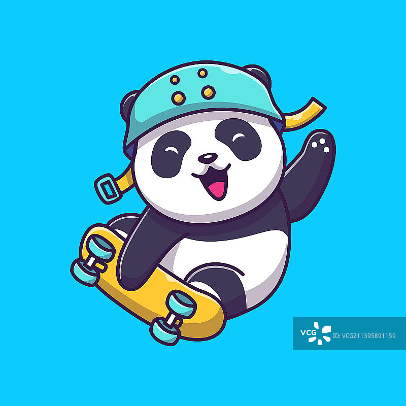 可爱熊猫玩滑板卡通形象图片素材