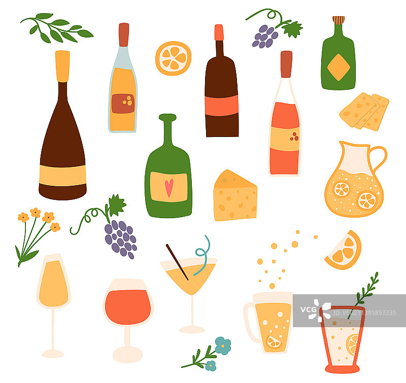 卡通葡萄酒瓶套装图片素材