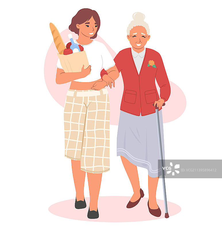 女人帮助老年妇女购买杂货图片素材