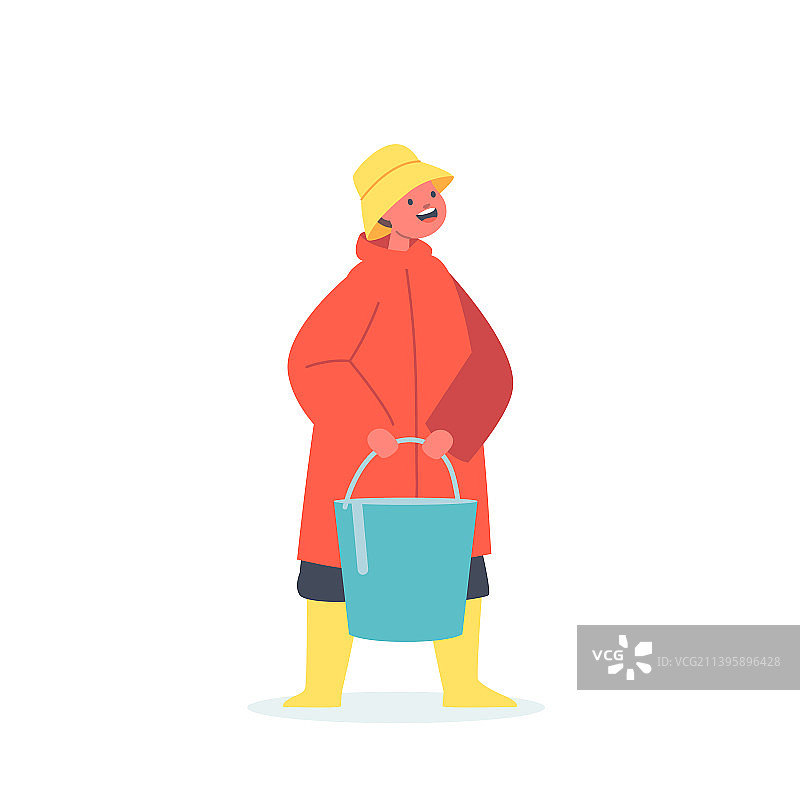 穿着橡胶靴的小渔童图片素材