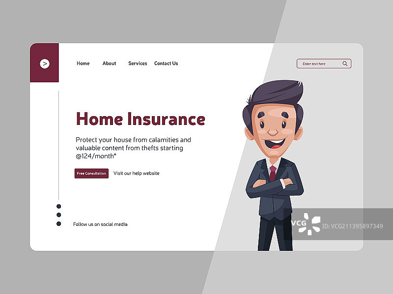 房屋保险落地页设计图片素材