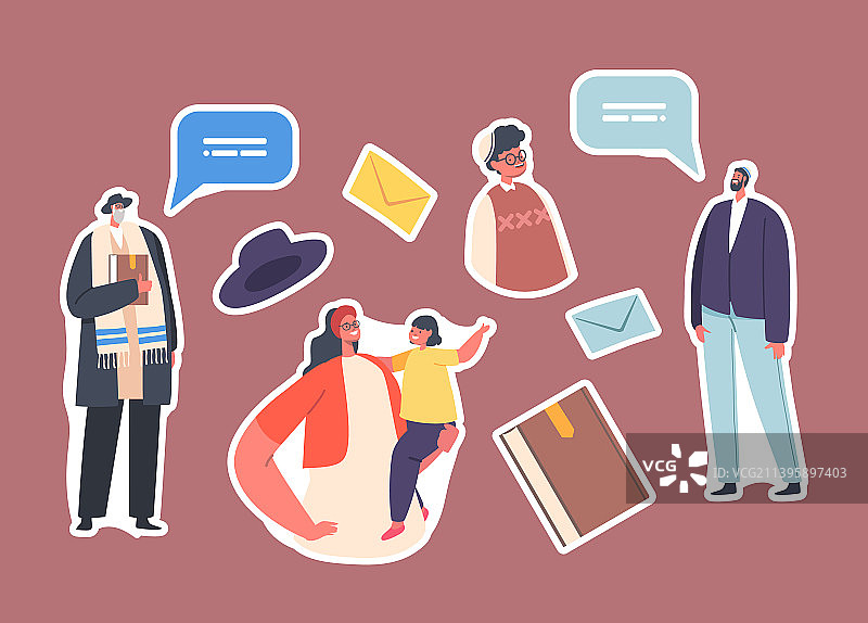 传统犹太家庭贴纸合集图片素材