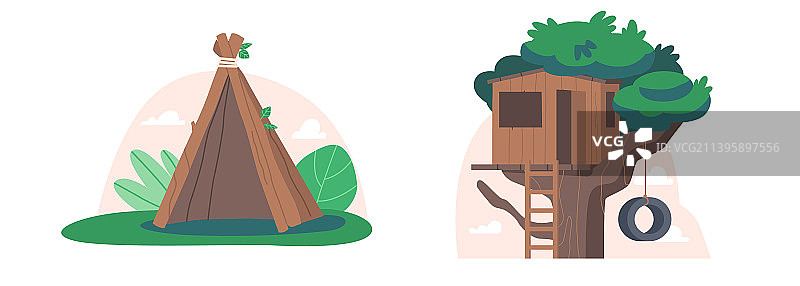 树屋和树枝小屋隔离图标图片素材