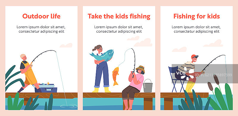 孩子们在池塘边钓鱼的banner图片素材