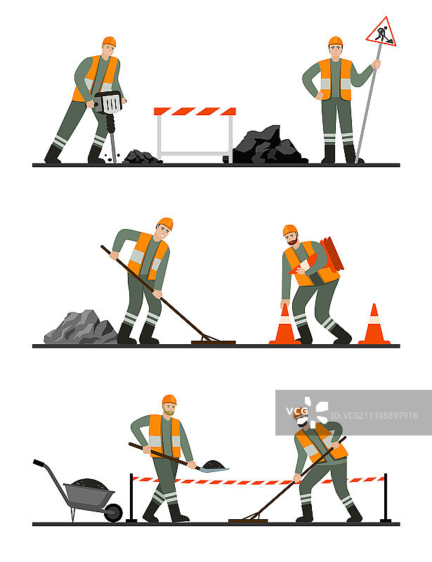 城市道路维修专业工人施工图片素材