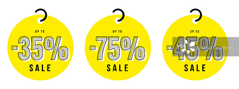 高达35％、75％、45％的促销标签图片素材
