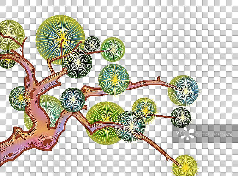松柏松树国潮插画元素图片素材