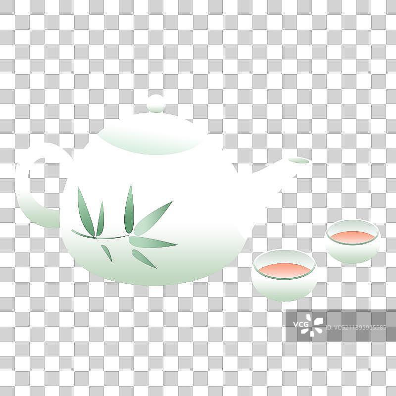 中秋节茶壶茶杯插画元素组合图片素材