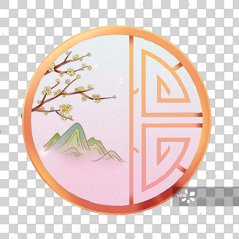 中式门窗窗户插画元素图片素材