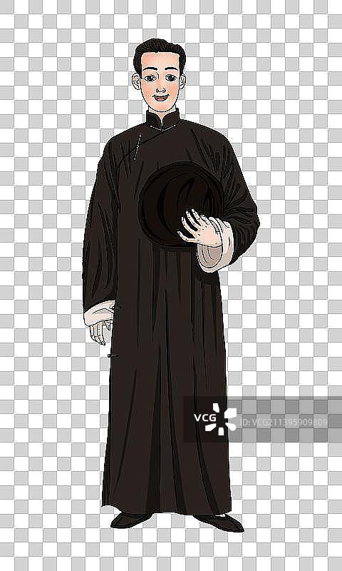 穿旗袍中山装的人物插画元素图片素材