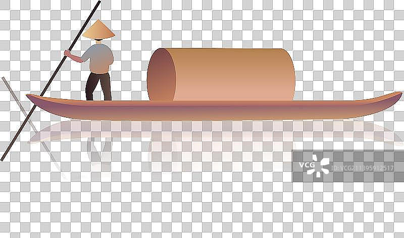 划船的渔民渔夫船只插画图片素材