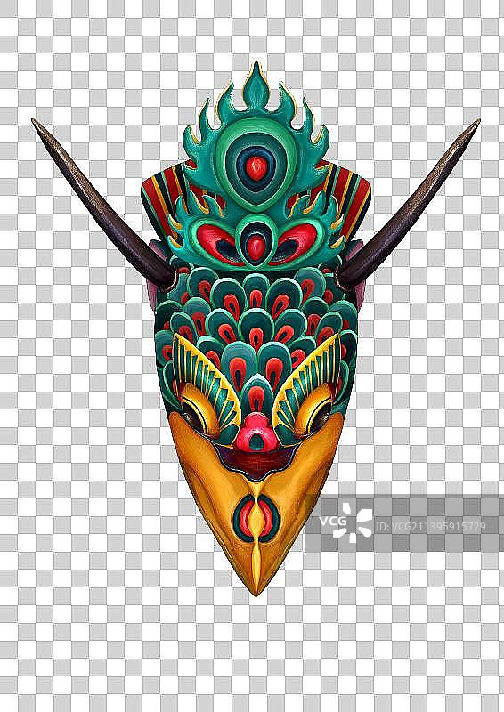 喜鹊面具民族风国潮插画图片素材