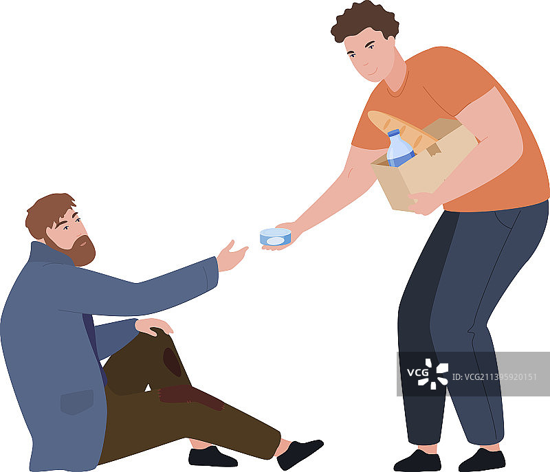 男志愿者帮助无家可归者提供罐头食品图片素材
