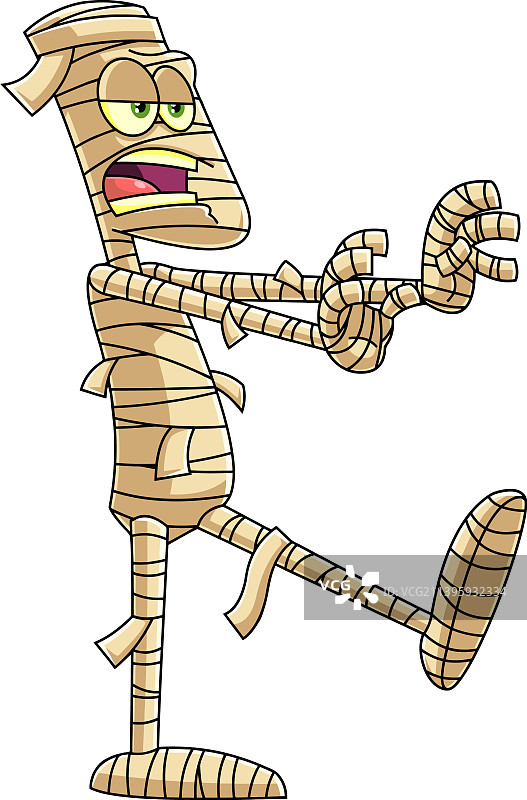 万圣节之夜行走的木乃伊卡通人物图片素材