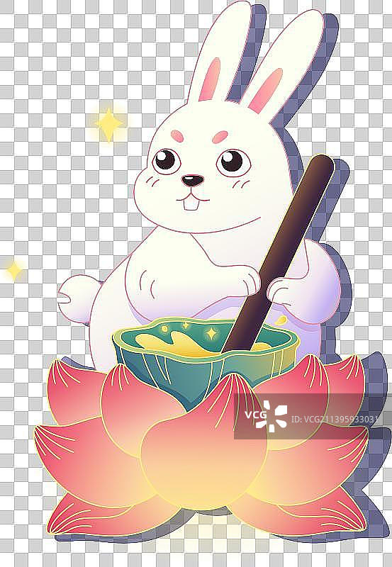 玉兔捣药国潮风插画元素图片素材