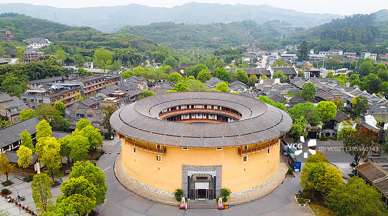 成都市洛带古镇博客楼航拍风景图片素材