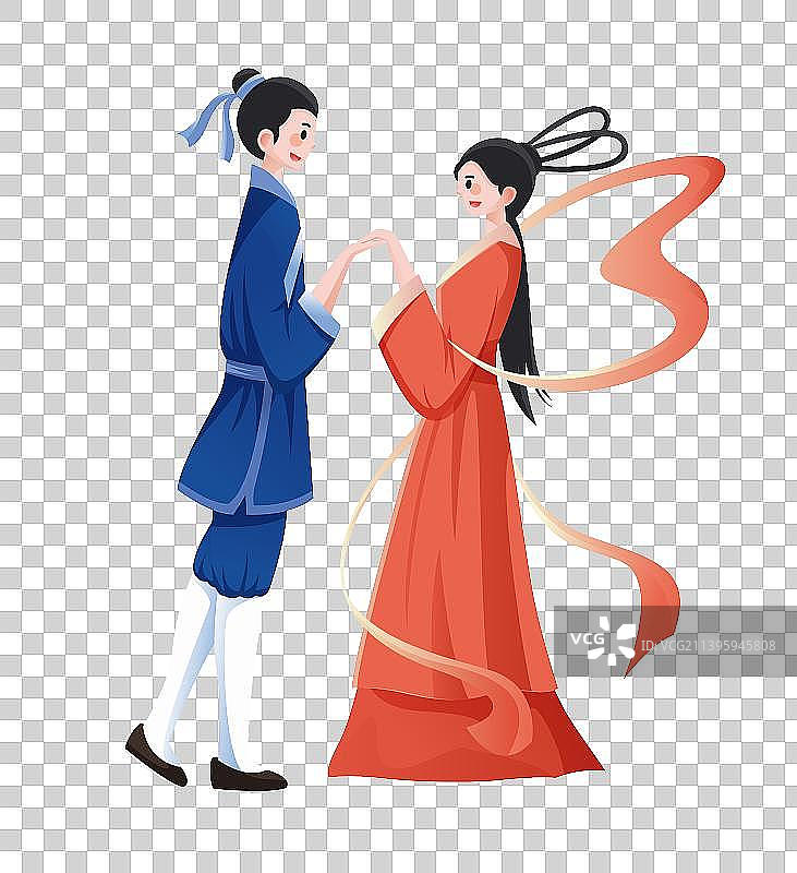 七夕牛郎织女情人插画图片素材