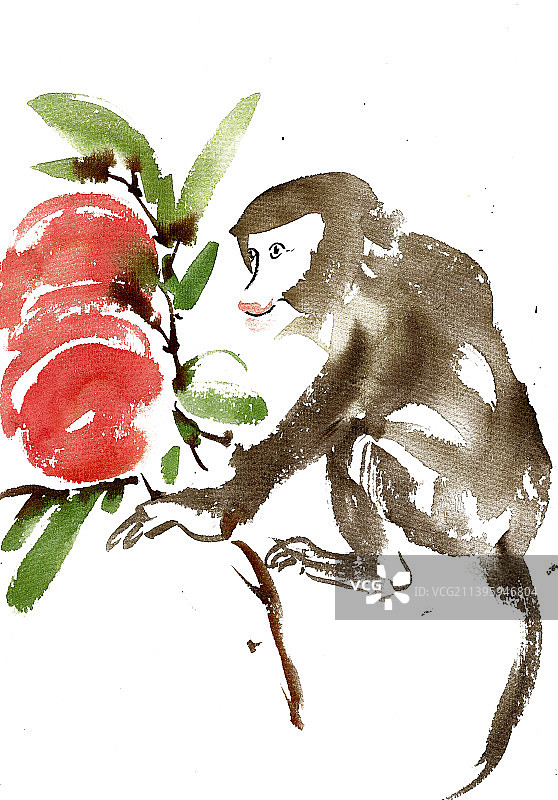 摘桃子的猴子图片素材