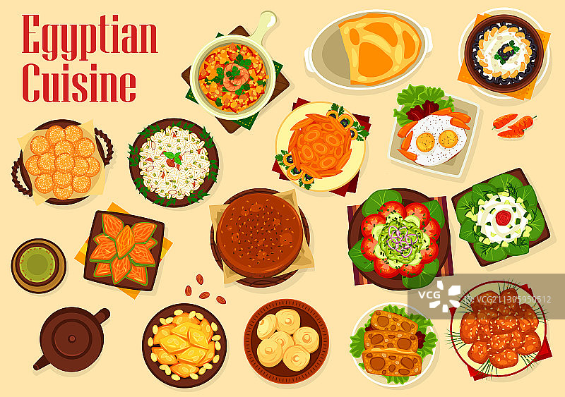 埃及美食阿拉伯甜点和沙拉图片素材