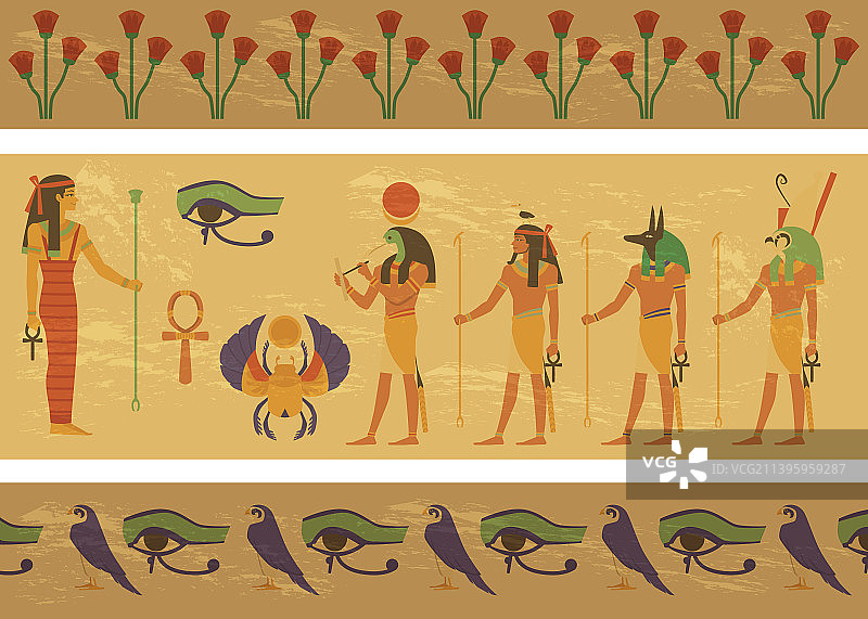 带有埃及神Ankh和圣甲虫图像的纸莎草图片素材