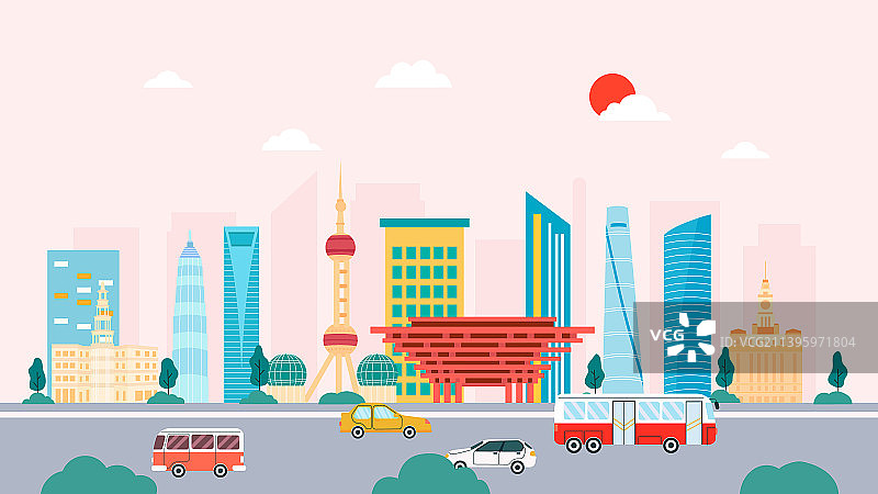 上海城市风光矢量插画图片素材