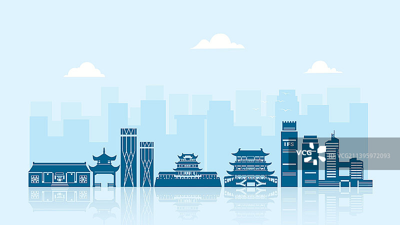 长沙城市天际线矢量插画图片素材