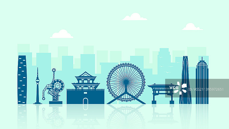 天津城市天际线矢量插画图片素材