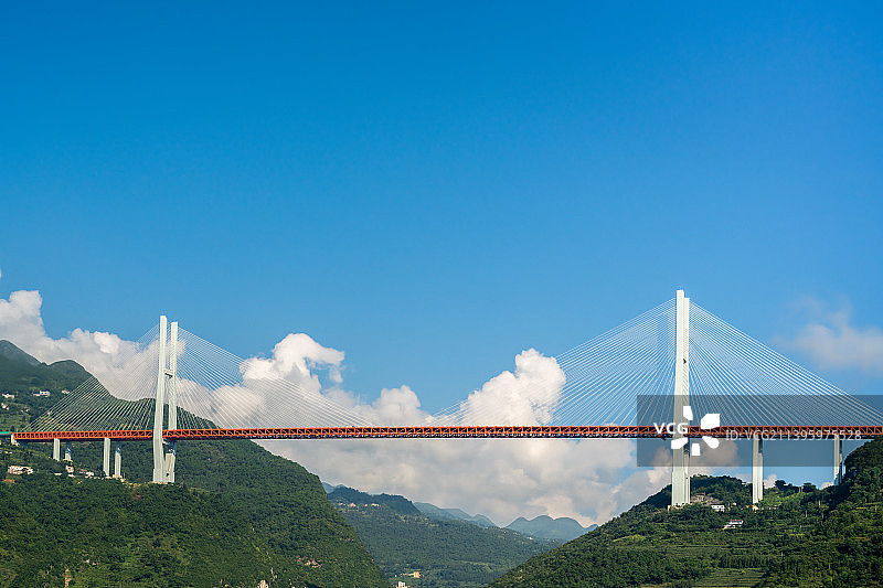 蓝天白云下的北盘江大桥风景风光图片素材
