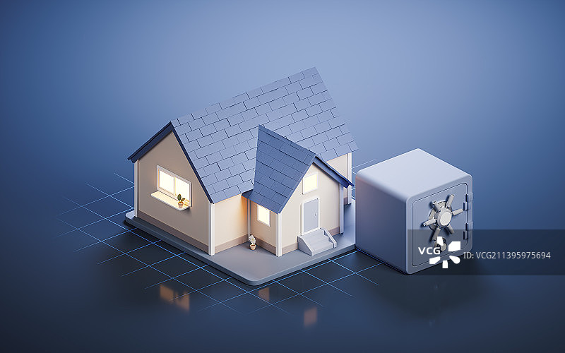 房屋与保险箱3D渲染图片素材