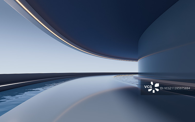 现代建筑室内水面空间3D渲染图片素材