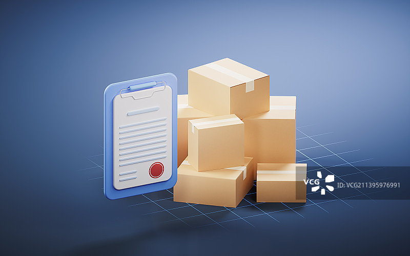 货物纸箱与物流概念3D渲染图片素材