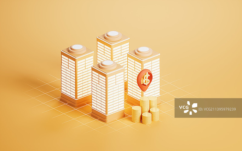 买房与房地产投资3D渲染图片素材