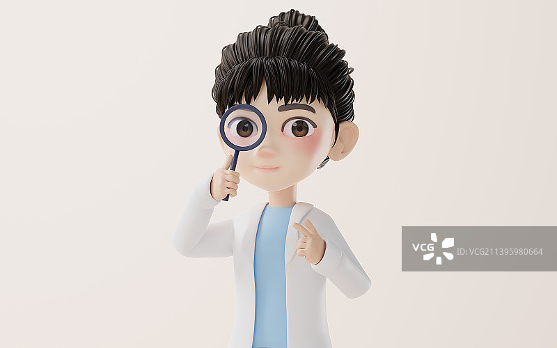 3D卡通女性科研人员3D渲染图片素材