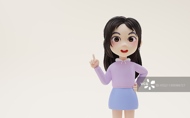 可爱的卡通女孩3D渲染图片素材