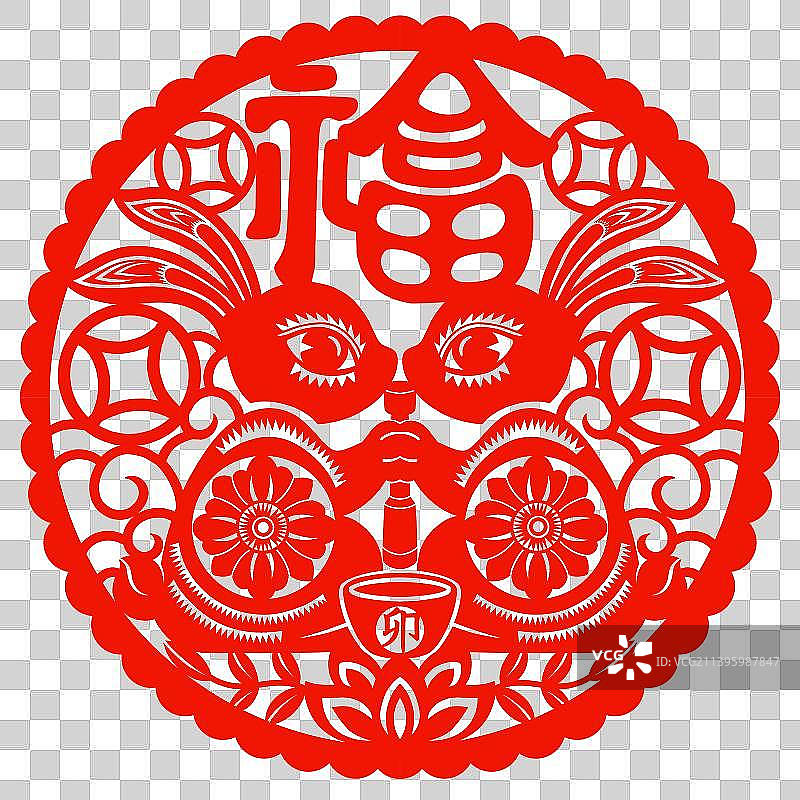 春节生肖兔剪纸窗花图片素材