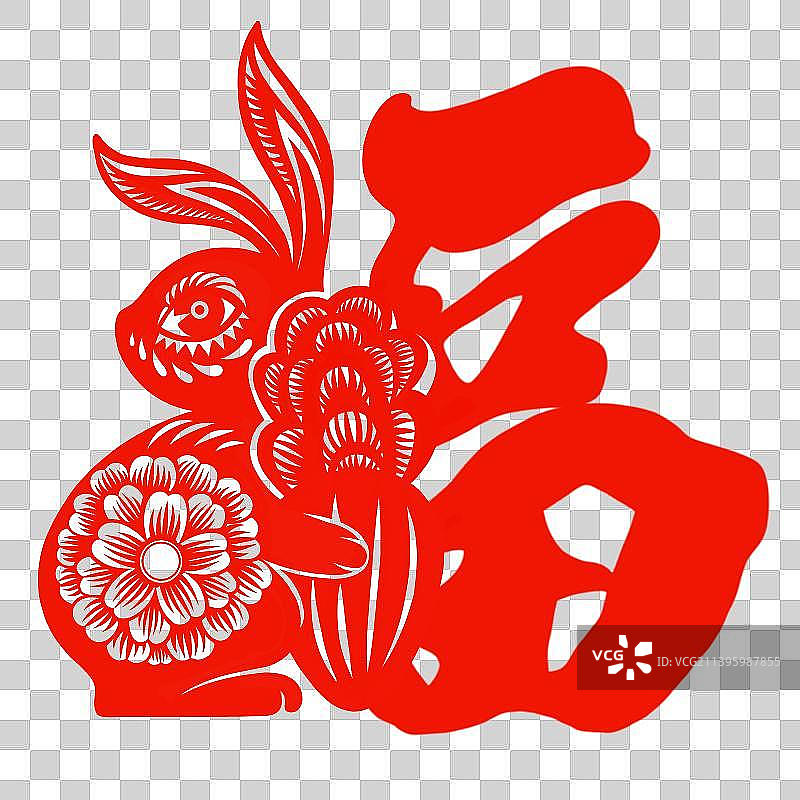 春节生肖兔剪纸窗花图片素材