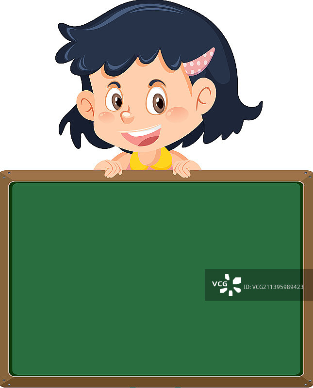 卡通女孩和空白黑板图片素材