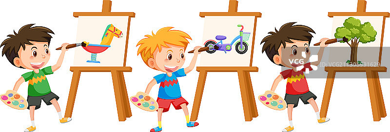 在画布上绘画的可爱男孩图片素材