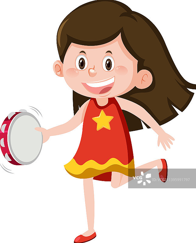 玩手鼓的可爱女孩图片素材