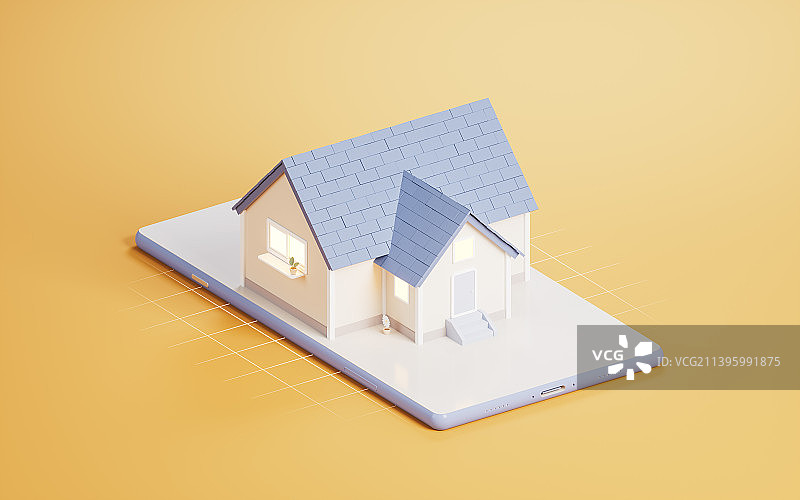 手机上的3D卡通模型房屋3D渲染图片素材