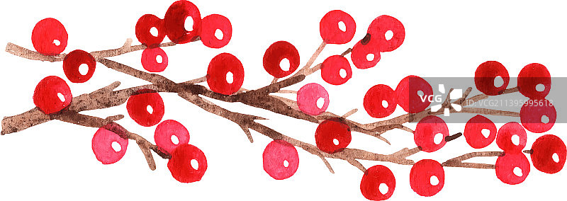 野生红色浆果边框水彩图片素材