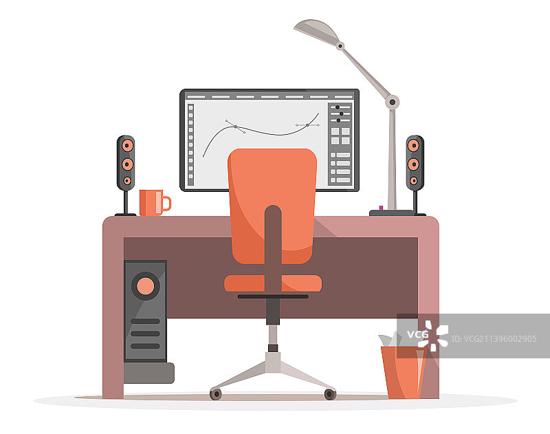 图形工作场所的家具和设备图片素材