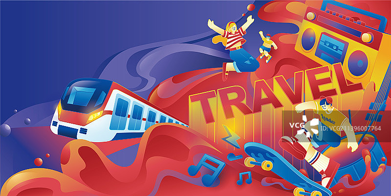 有趣的音乐之旅创意插画图片素材